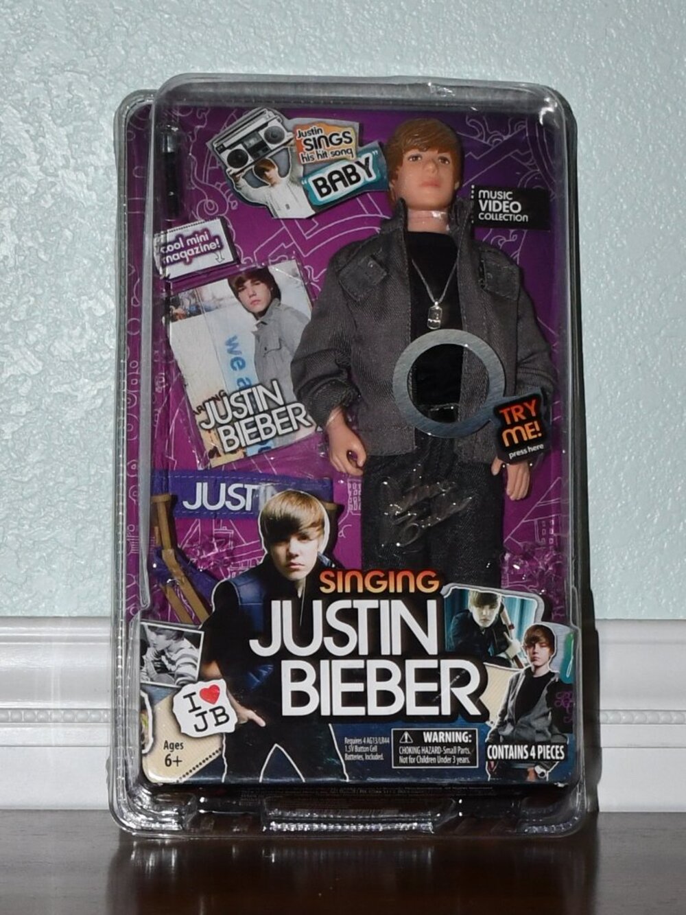 2010 Singing Justin Bieber Doll "Baby" New in Original Box 4 PCS Needs batteries